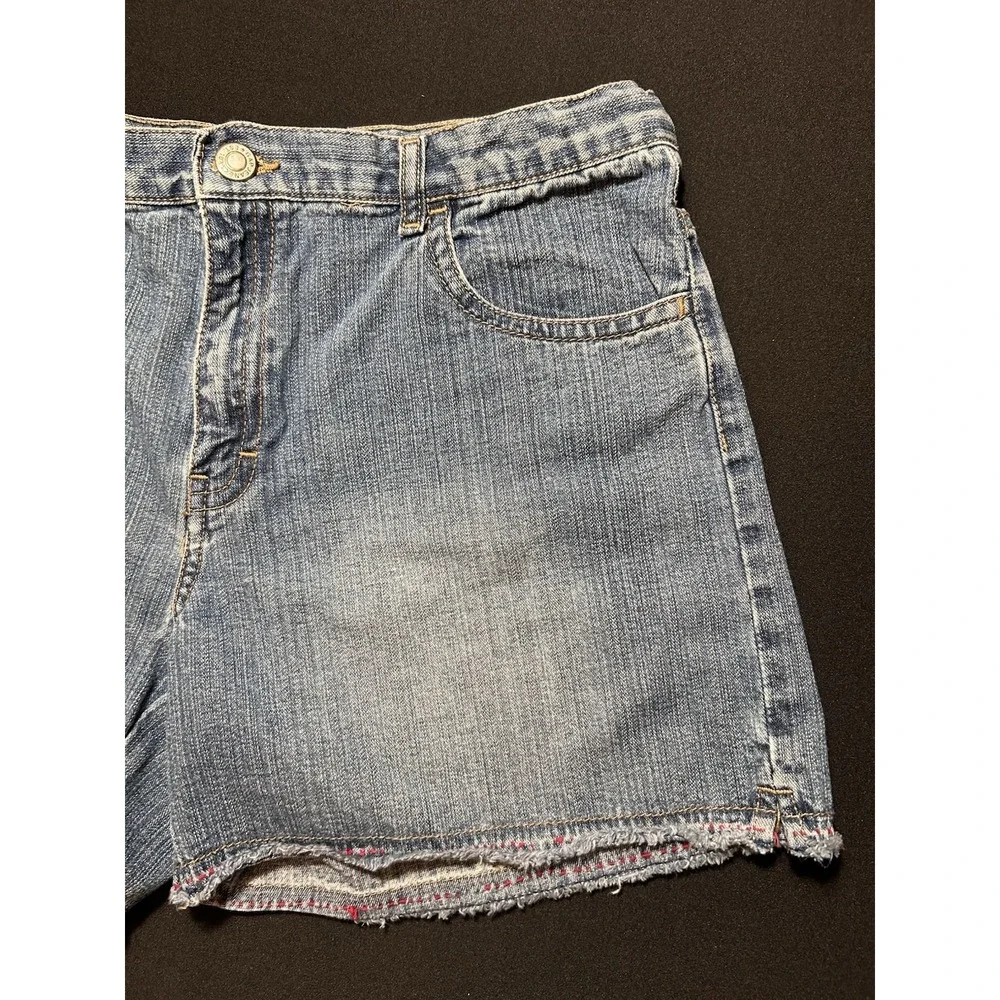 GAP Girls Size 14 Denim Shorts Floral Applique Embroidered Frayed Hem Y2K Boho